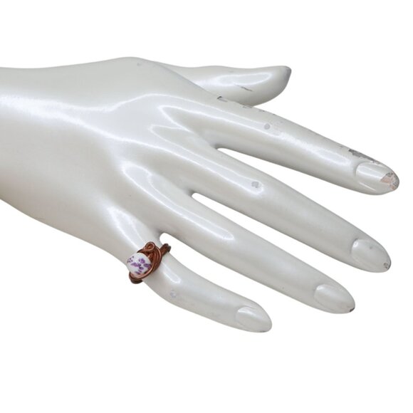 Handmade Copper Wire Wrapped Ceramic Beaded Ring - Boho Gemstone Jewelry - Picture 3 of 7